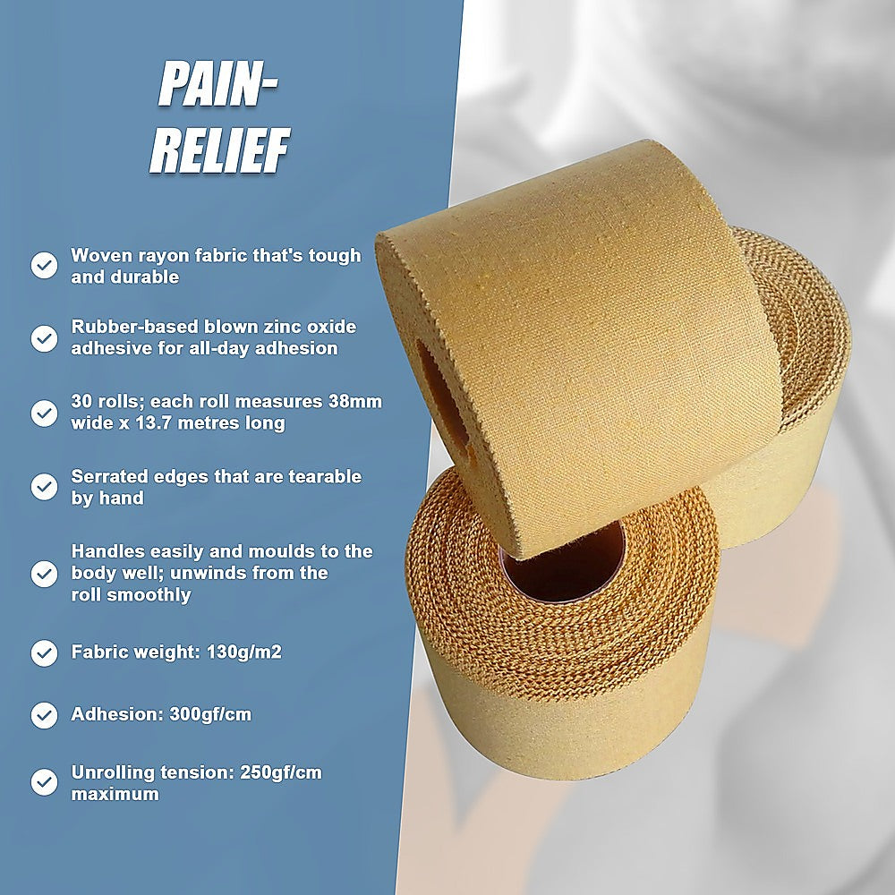 Premium Rigid Sports Strapping Tape - 30 Rolls of 38mm X 13.7M 10