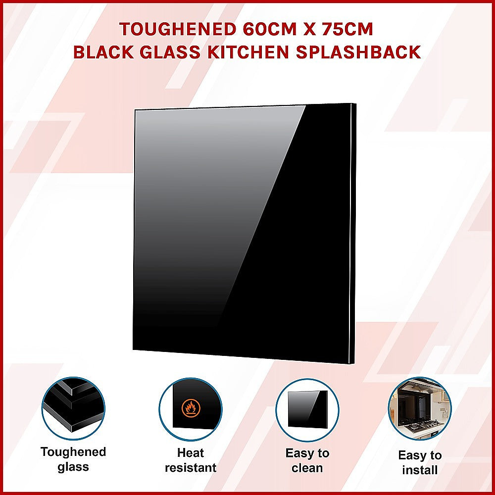 Toughened 60cm x 75cm Black Glass Kitchen Splashback 3