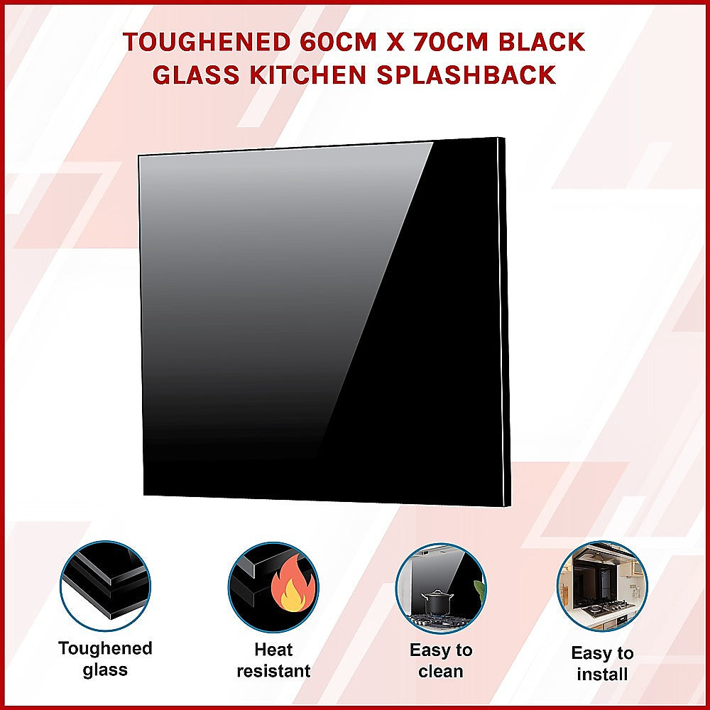 Toughened 60cm x 70cm Black Glass Kitchen Splashback 3