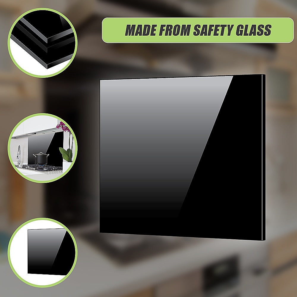 Toughened 60cm x 70cm Black Glass Kitchen Splashback 7
