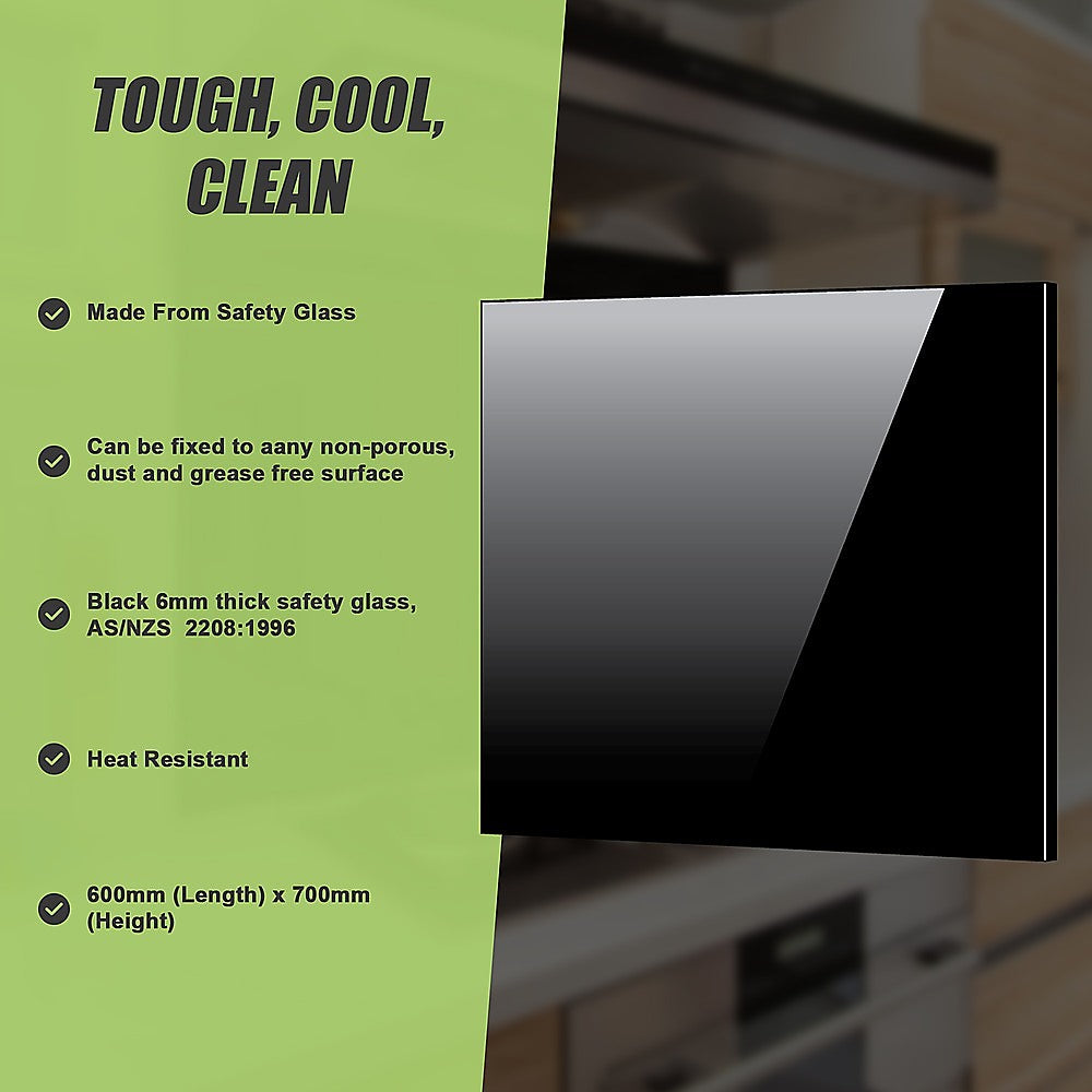 Toughened 60cm x 70cm Black Glass Kitchen Splashback 9