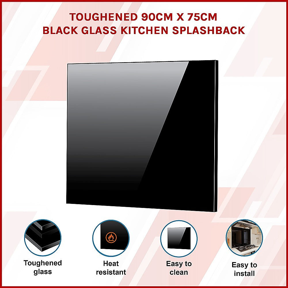 Toughened 90cm x 75cm Black Glass Kitchen Splashback 3