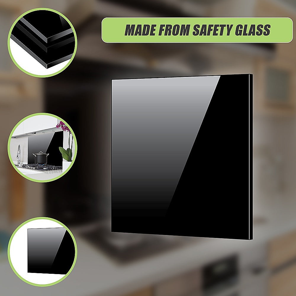 Toughened 90cm x 75cm Black Glass Kitchen Splashback 7