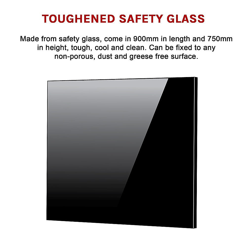 Toughened 90cm x 75cm Black Glass Kitchen Splashback 10