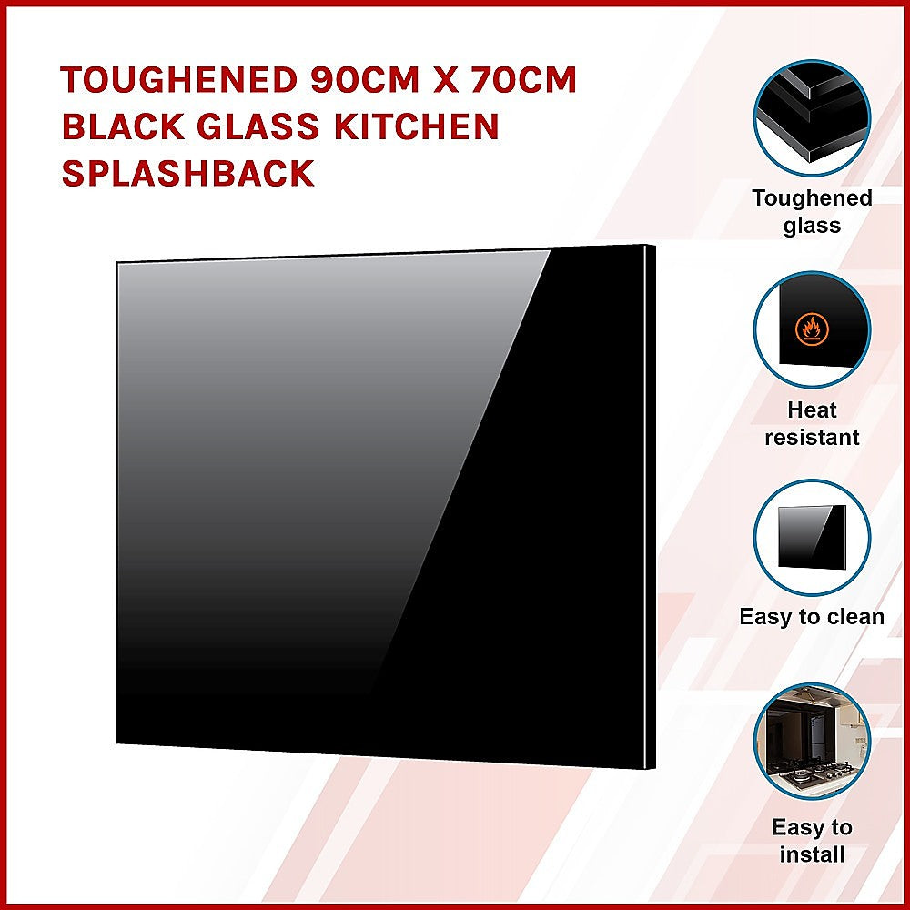 Toughened 90cm x 70cm Black Glass Kitchen Splashback 3