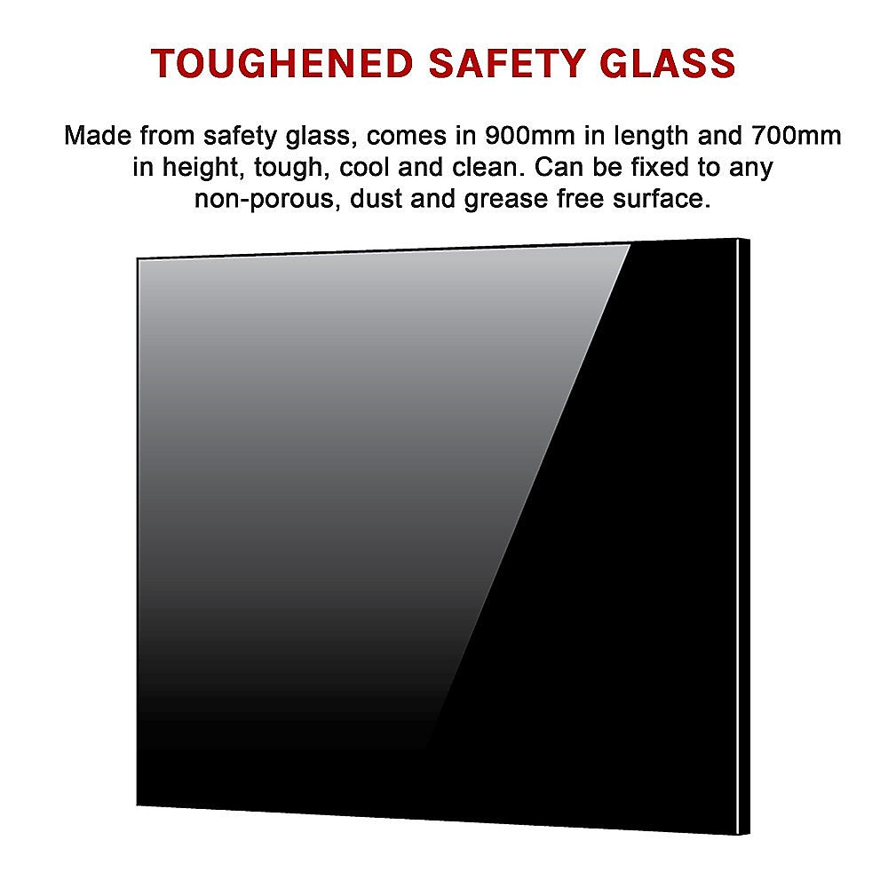Toughened 90cm x 70cm Black Glass Kitchen Splashback 9