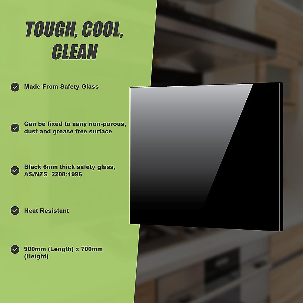 Toughened 90cm x 70cm Black Glass Kitchen Splashback 8