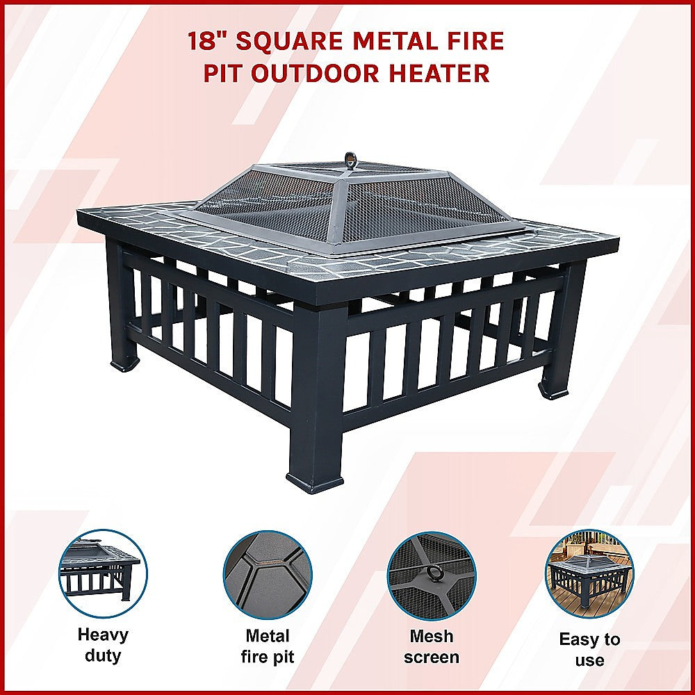 18" Square Metal Fire Pit Outdoor Heater 3