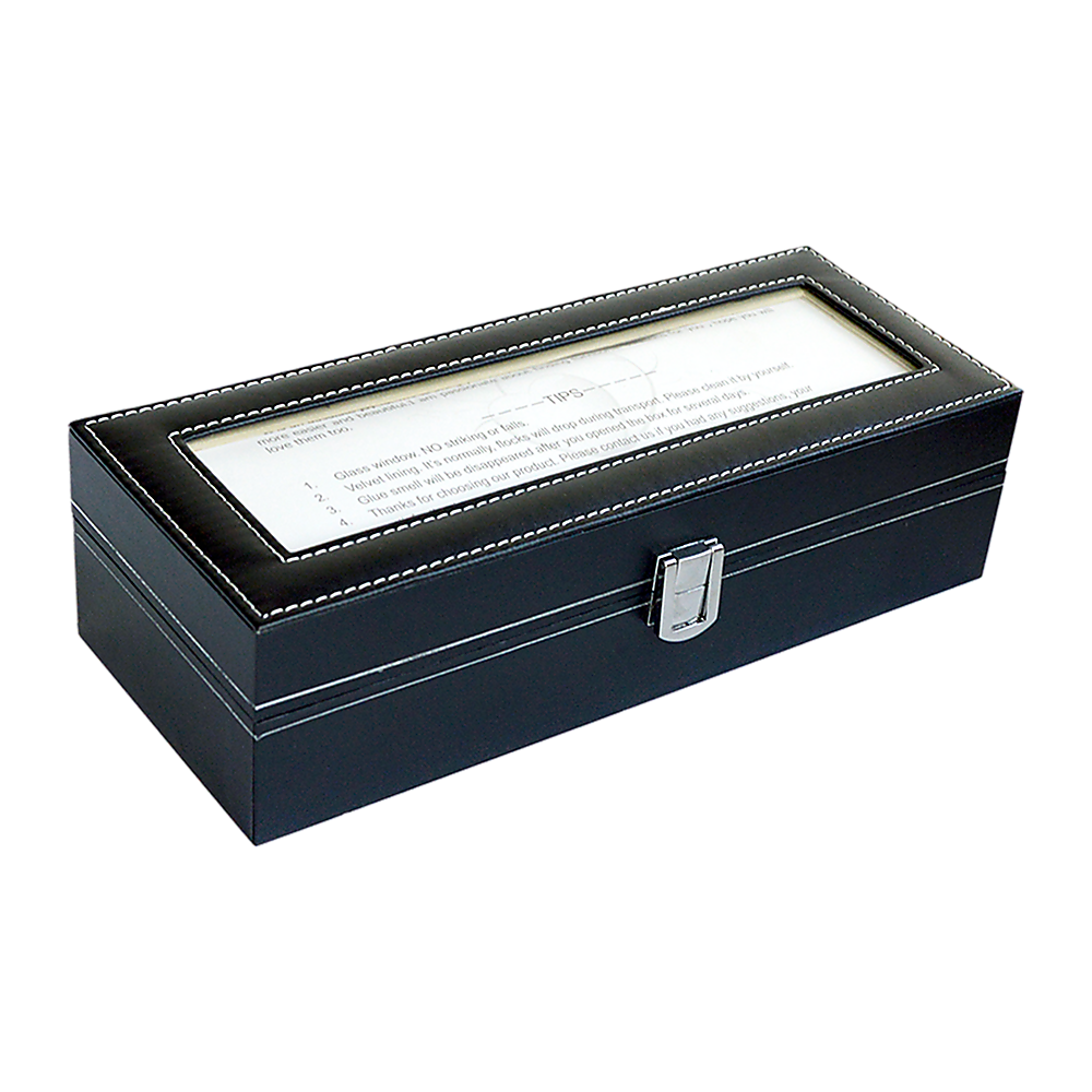 6 Slot Mens Watch Display Case Box Black PU Leather 5