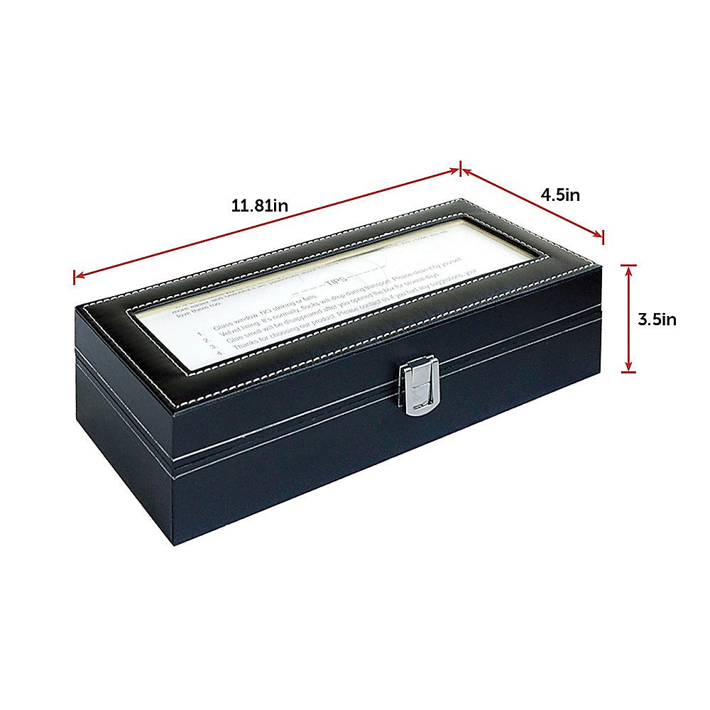 6 Slot Mens Watch Display Case Box Black PU Leather 11