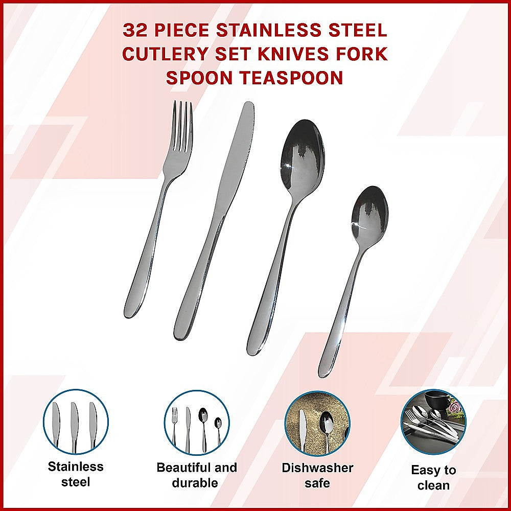 32 Piece Stainless Steel Cutlery Set Knives Fork Spoon Teaspoon 3