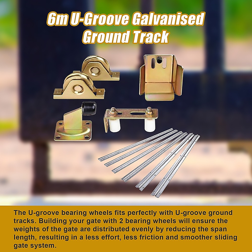 Sliding Gate Hardware Accessories Kit - 6m Track, Wheels, Stopper, Roller Guide 6