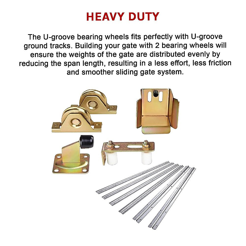 Sliding Gate Hardware Accessories Kit - 6m Track, Wheels, Stopper, Roller Guide 9