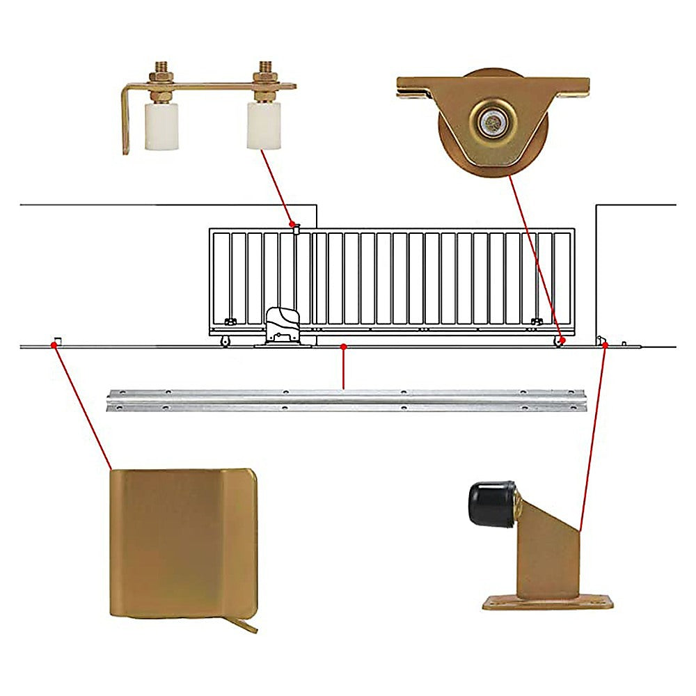 Sliding Gate Hardware Accessories Kit - 6m Track, Wheels, Stopper, Roller Guide 10