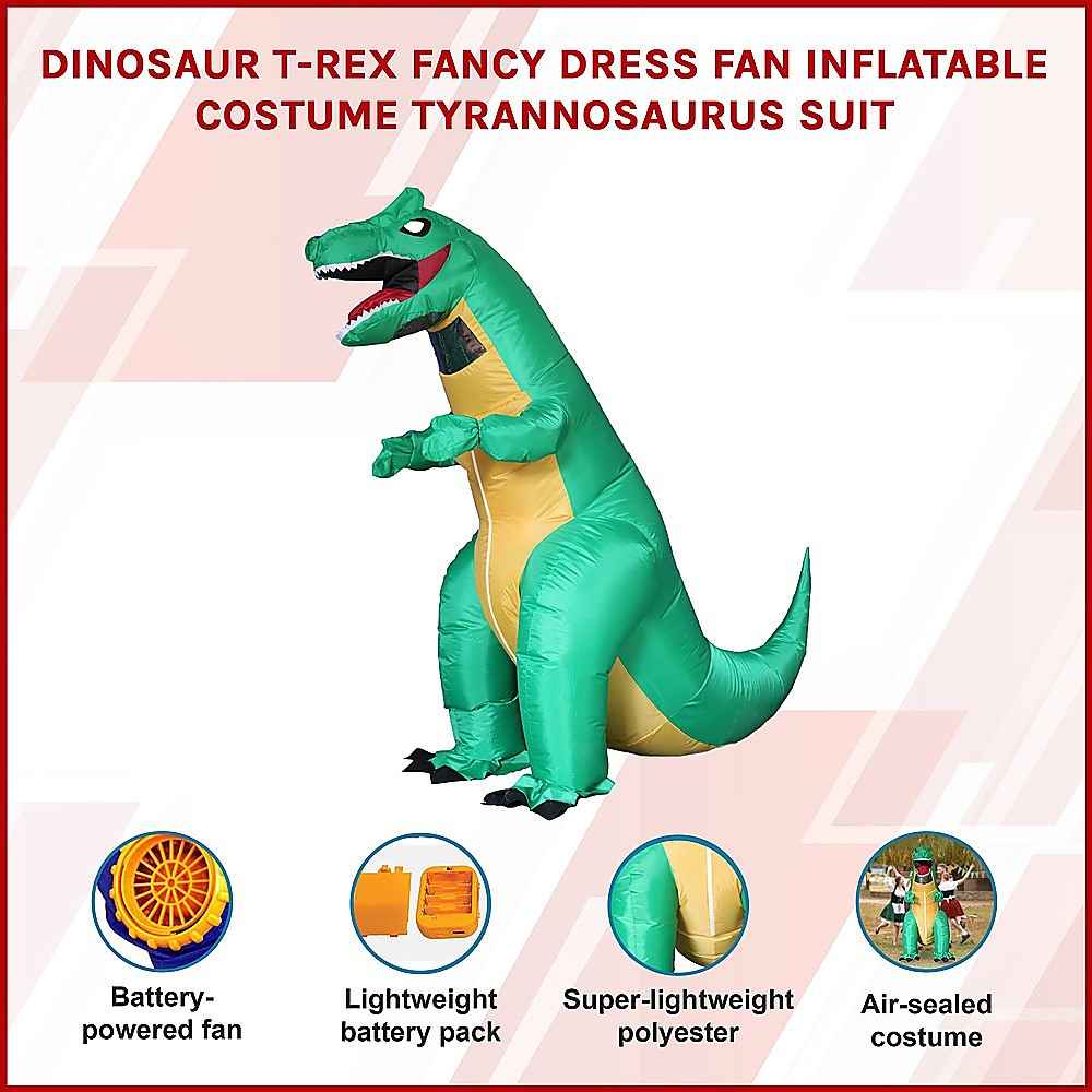 Dinosaur T-Rex Fancy Dress Fan Inflatable Costume Tyrannosaurus Suit 3