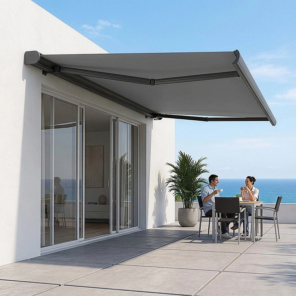 5.0m x 3.0m Retractable Folding Arm Awning Heavy Duty Full Cassette Motorised 5