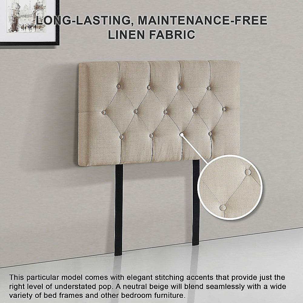 Linen Fabric Single Bed Deluxe Headboard Bedhead - Beige 6