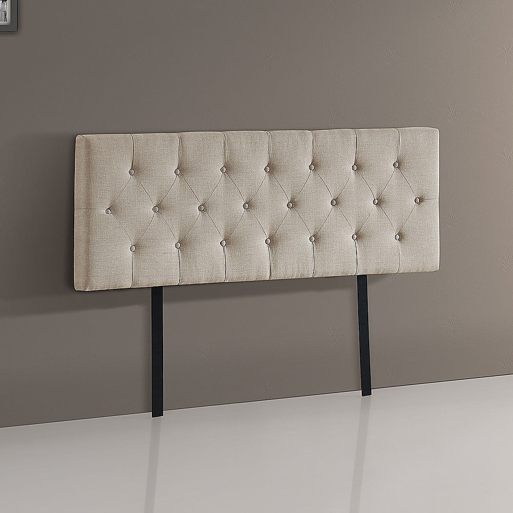 Linen Fabric Queen Bed Deluxe Headboard Bedhead - Beige 4