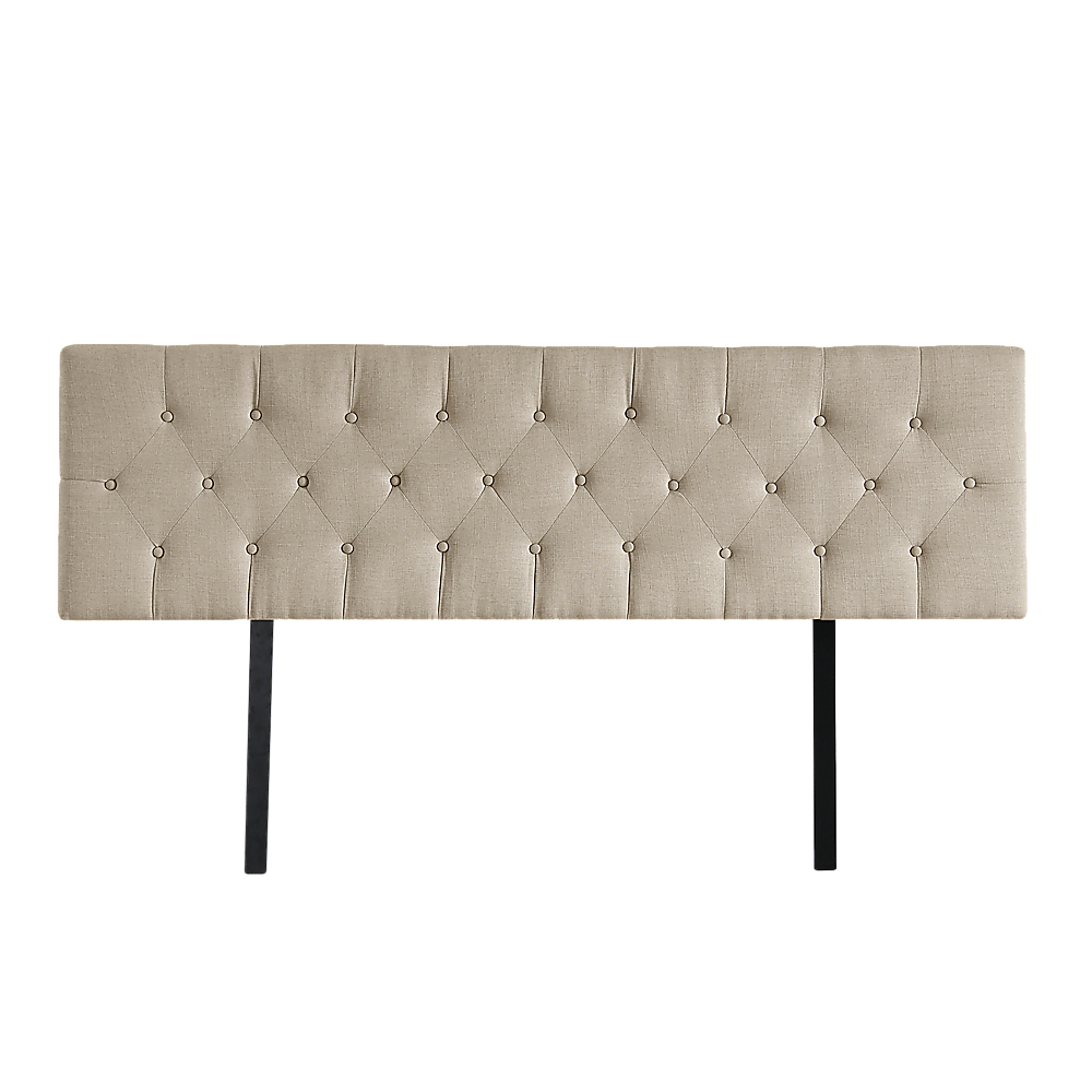 Linen Fabric King Bed Deluxe Headboard Bedhead - Beige 8