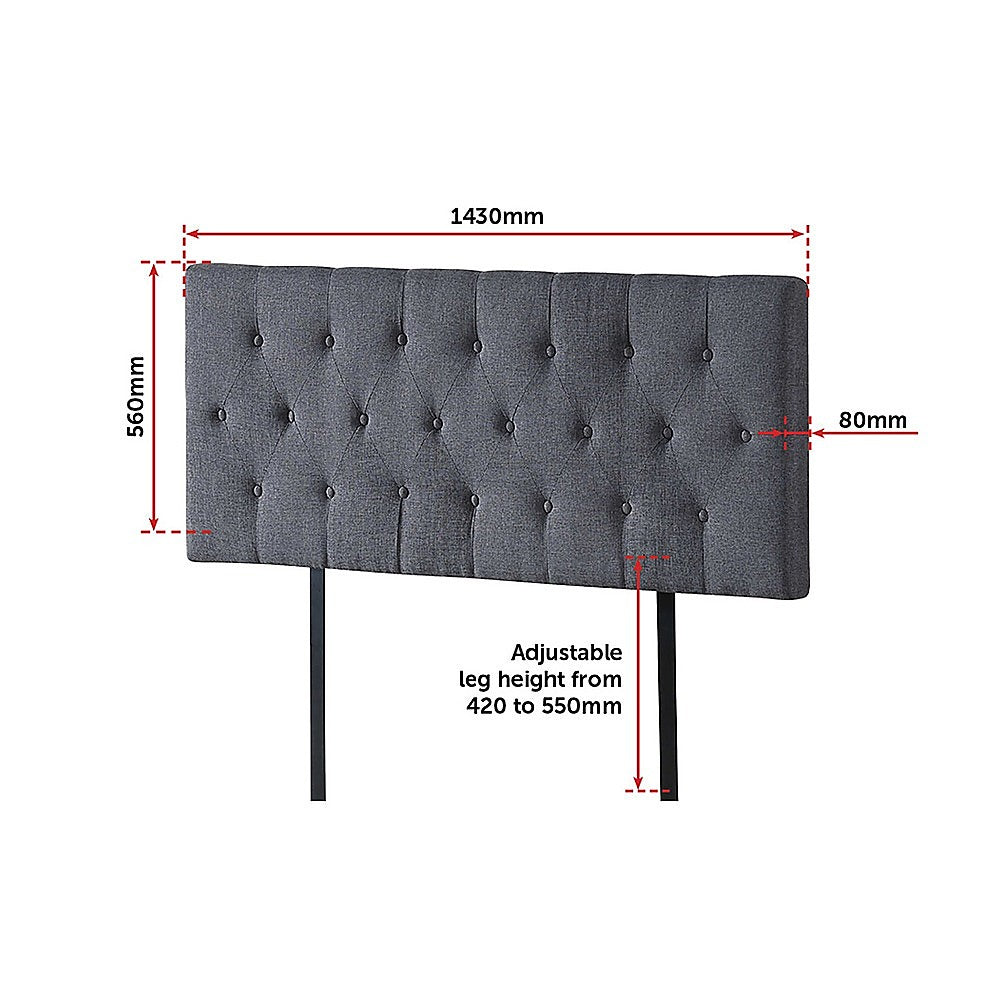 Linen Fabric Double Bed Deluxe Headboard Bedhead - Grey 6