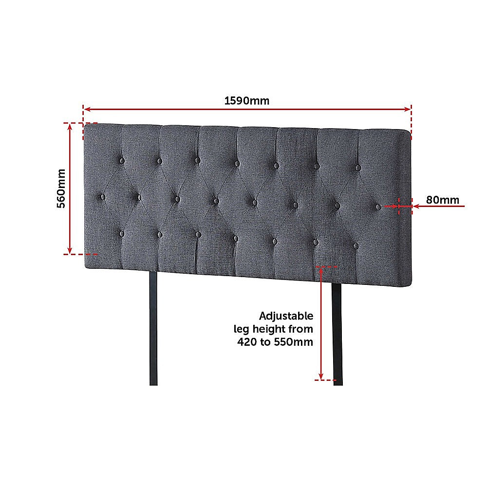 Linen Fabric Queen Bed Deluxe Headboard Bedhead - Grey 6