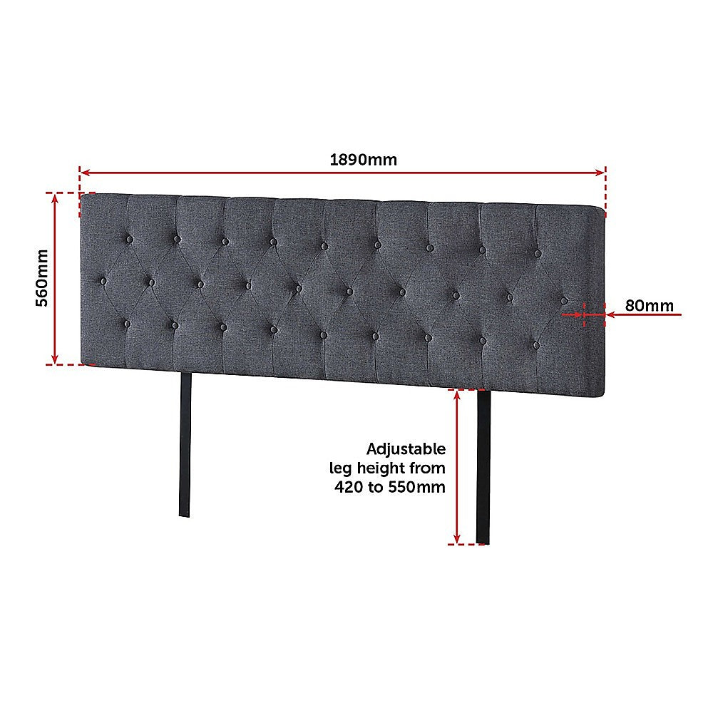 Linen Fabric King Bed Deluxe Headboard Bedhead - Grey 7