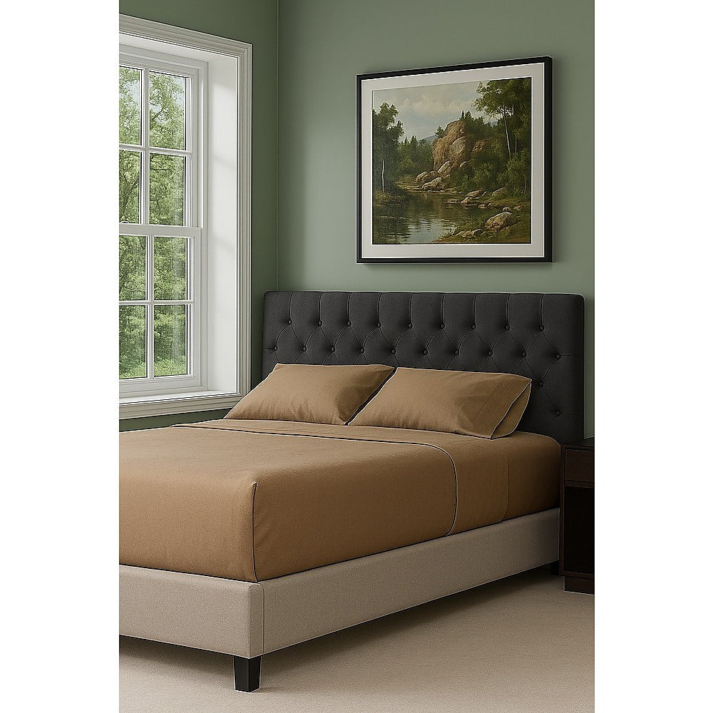 Linen Fabric King Bed Deluxe Headboard Bedhead - Grey 3