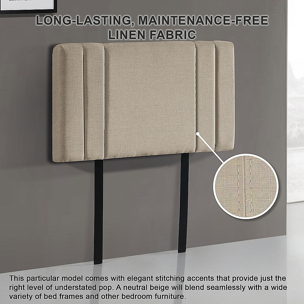Linen Fabric Single Bed Deluxe Headboard Bedhead - Beige 6