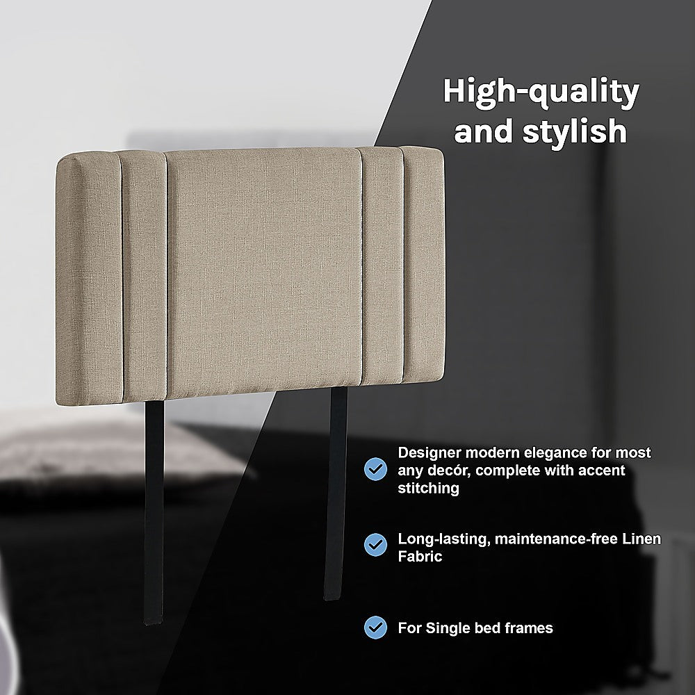 Linen Fabric Single Bed Deluxe Headboard Bedhead - Beige 7