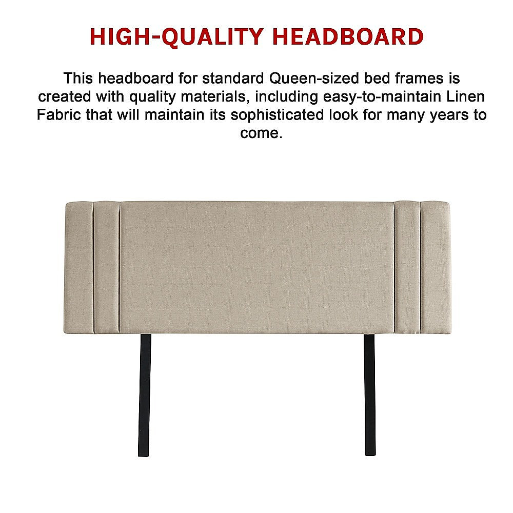 Linen Fabric Queen Bed Deluxe Headboard Bedhead - Beige 9