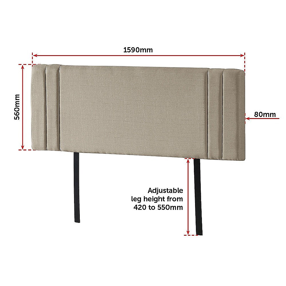Linen Fabric Queen Bed Deluxe Headboard Bedhead - Beige 10