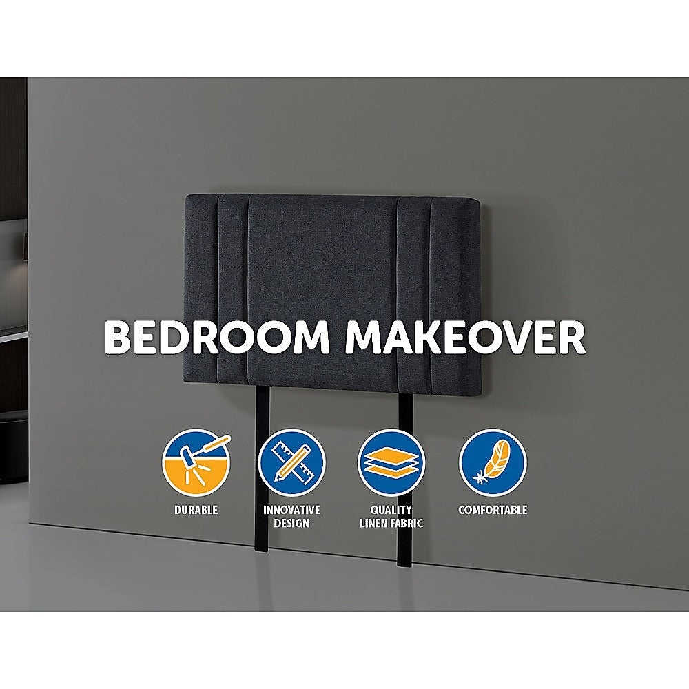 Linen Fabric Single Bed Deluxe Headboard Bedhead - Grey 4