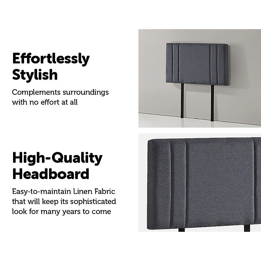 Linen Fabric Single Bed Deluxe Headboard Bedhead - Grey 5