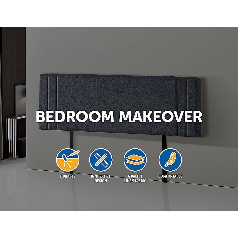 Linen Fabric King Bed Deluxe Headboard Bedhead - Grey 4