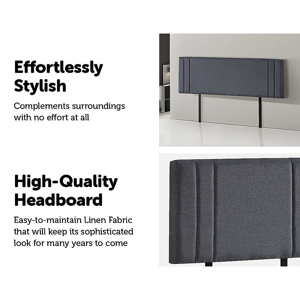 Linen Fabric King Bed Deluxe Headboard Bedhead - Grey 5