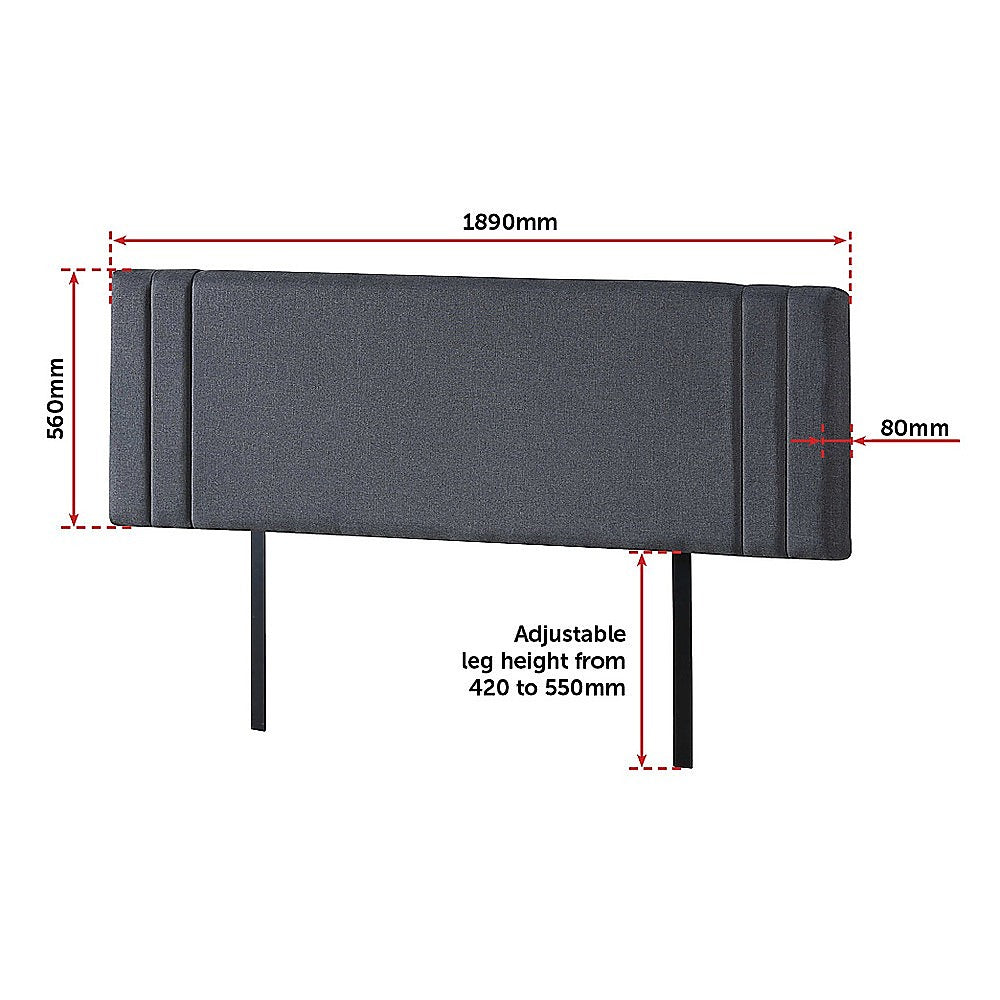 Linen Fabric King Bed Deluxe Headboard Bedhead - Grey 6