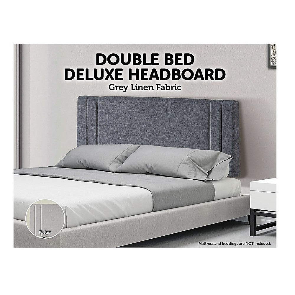 Linen Fabric Double Bed Deluxe Headboard Bedhead - Grey 3