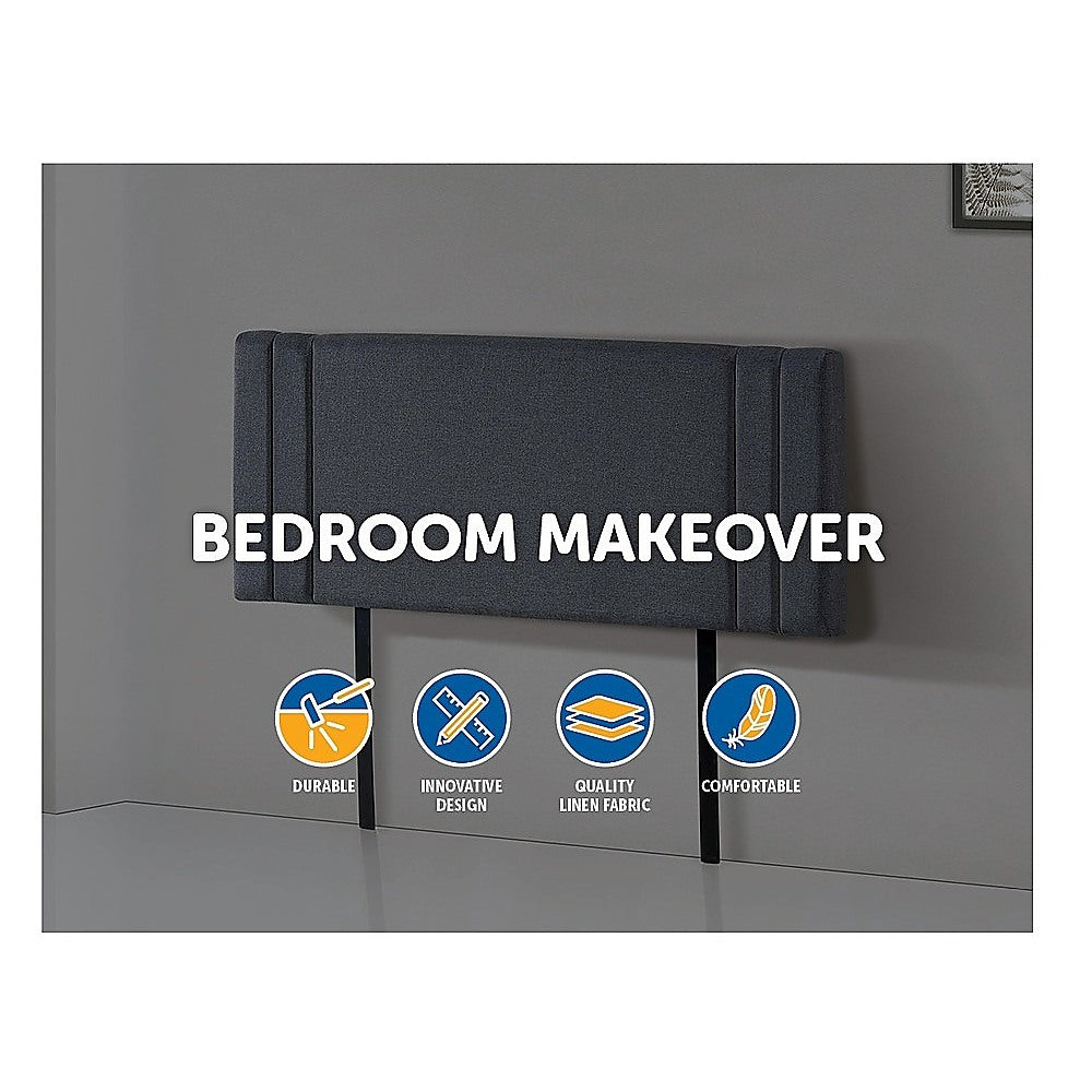 Linen Fabric Double Bed Deluxe Headboard Bedhead - Grey 4