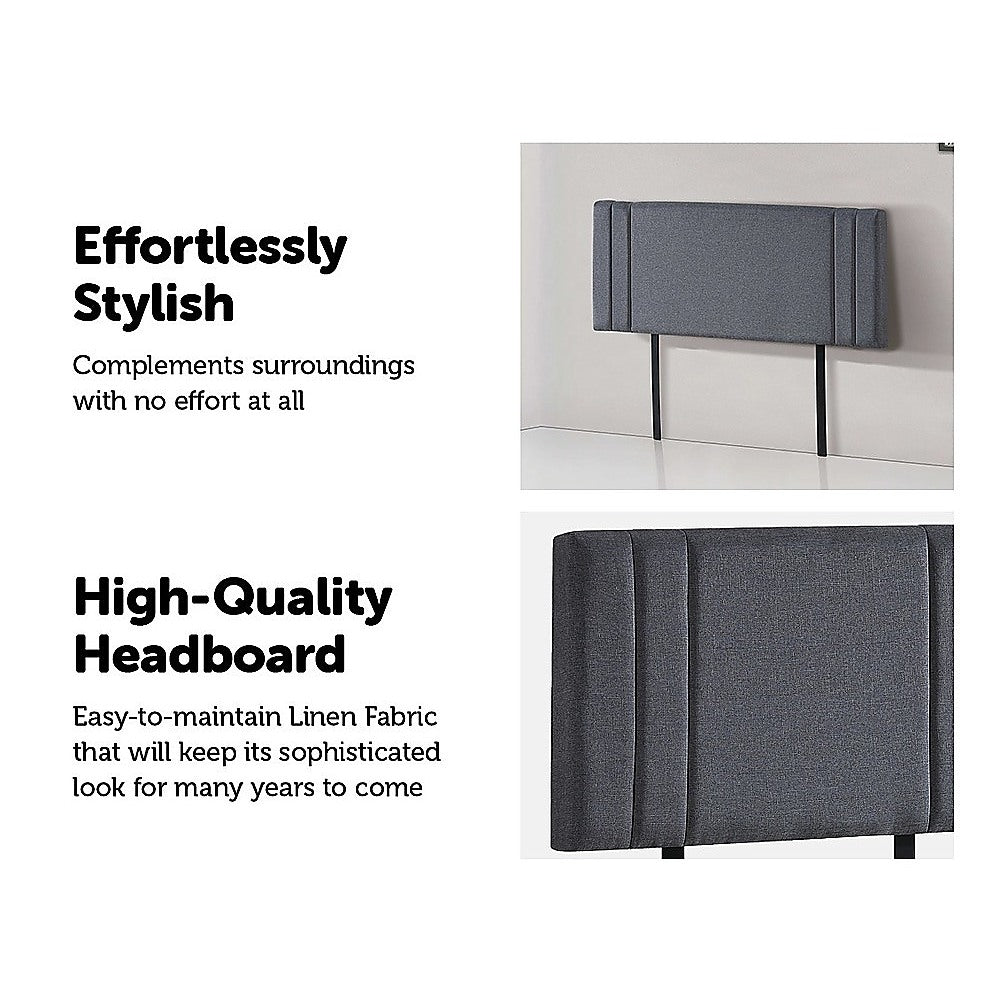Linen Fabric Double Bed Deluxe Headboard Bedhead - Grey 5