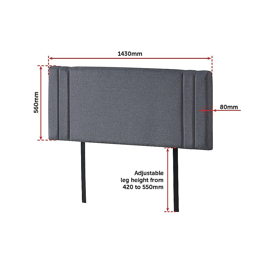 Linen Fabric Double Bed Deluxe Headboard Bedhead - Grey 6