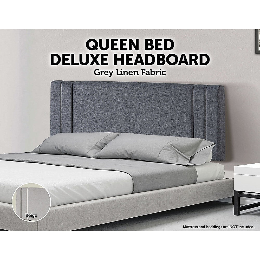 Linen Fabric Queen Bed Deluxe Headboard Bedhead - Grey 3