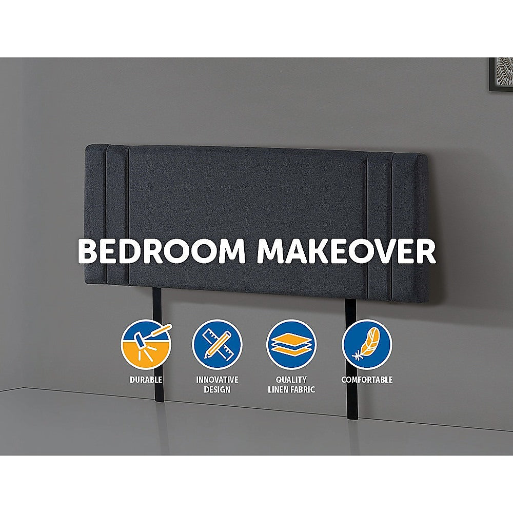 Linen Fabric Queen Bed Deluxe Headboard Bedhead - Grey 4