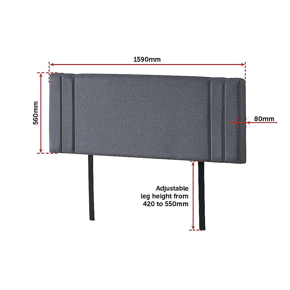 Linen Fabric Queen Bed Deluxe Headboard Bedhead - Grey 6