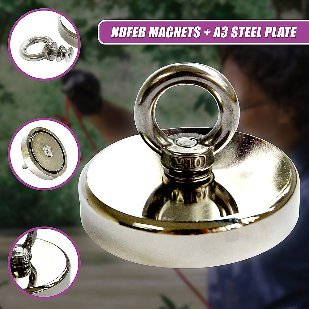 Round Neodymium Fishing Magnet with Countersunk Hole and Eyebolt, 500 LBS pull 8