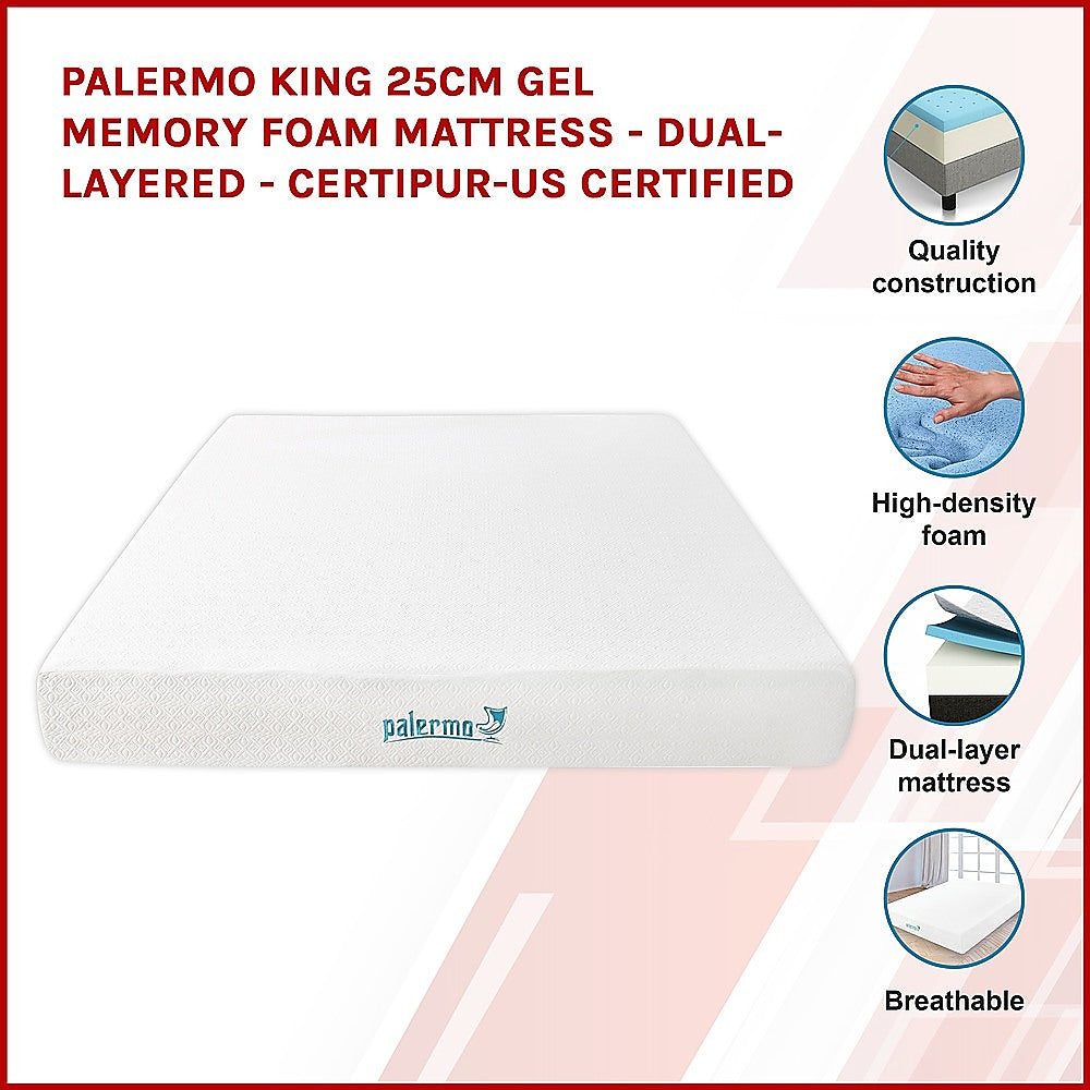 Palermo King 25cm Gel Memory Foam Mattress - Dual-Layered - CertiPUR-US Certified 3