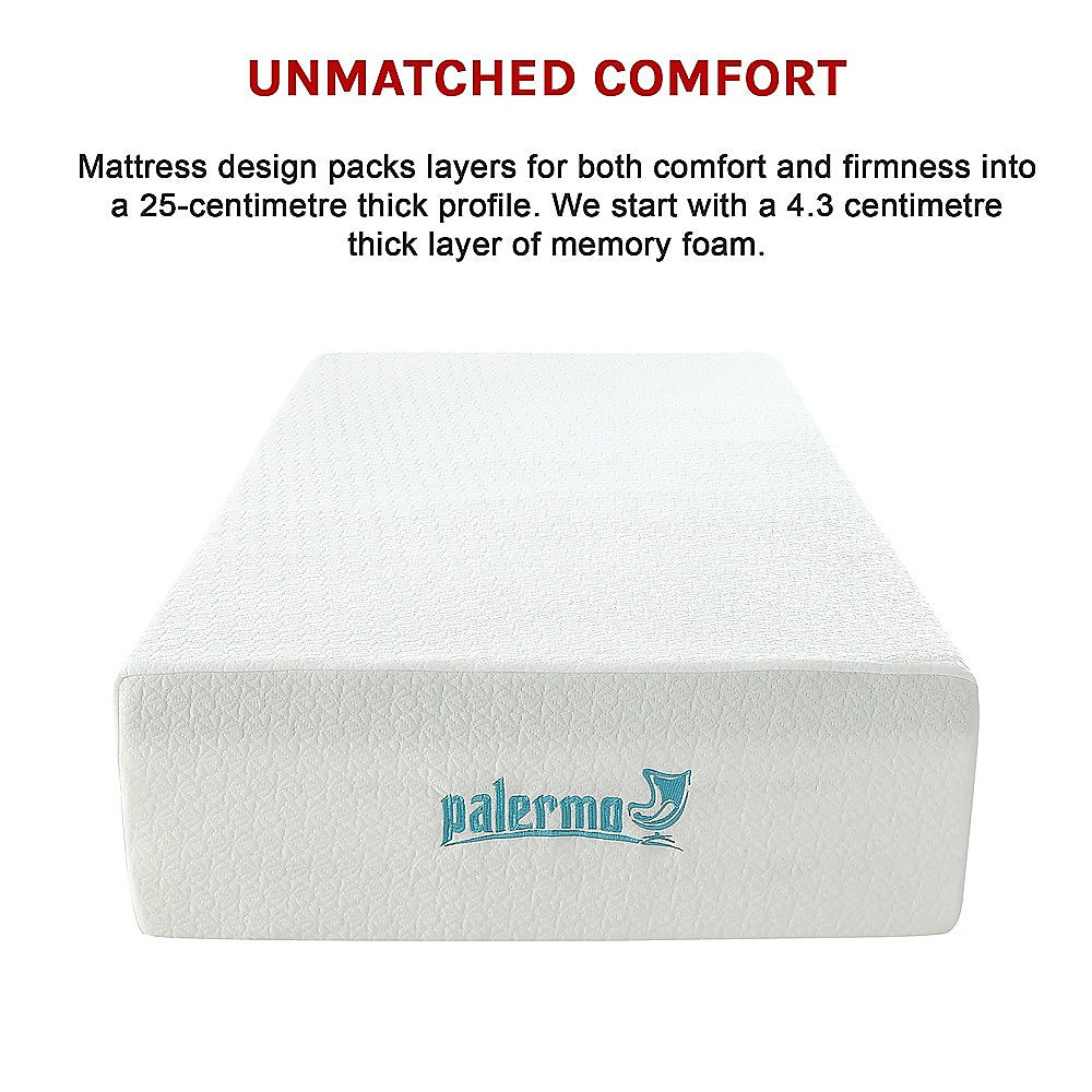 Palermo King Single 25cm Gel Memory Foam Mattress - Dual-Layered - CertiPUR-US Certified 11