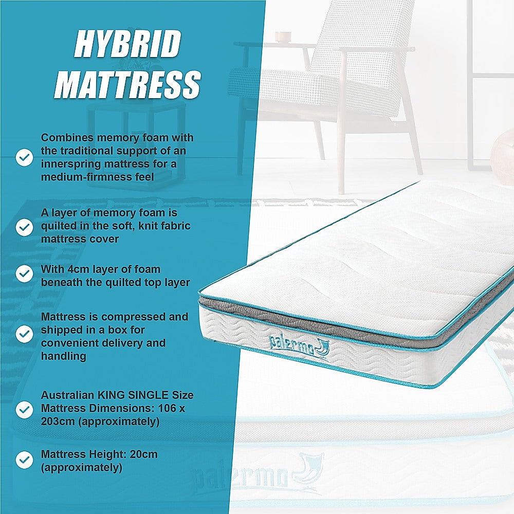 Palermo King Single 20cm Memory Foam and Innerspring Hybrid Mattress 10