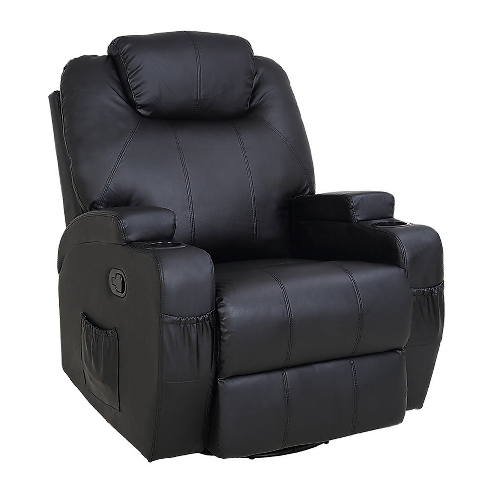 Black Massage Sofa Chair Recliner 360 Degree Swivel PU Leather Lounge 8 Point Heated 1