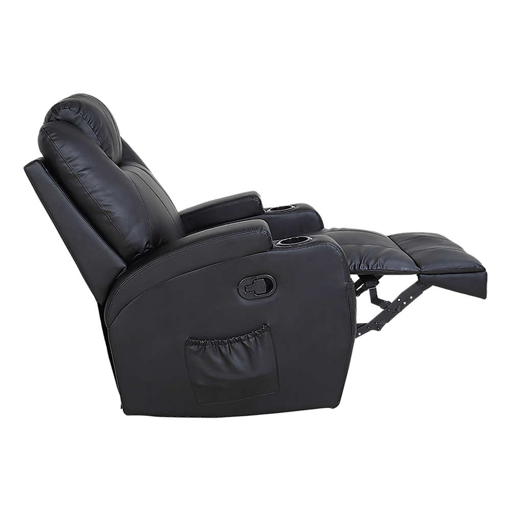 Black Massage Sofa Chair Recliner 360 Degree Swivel PU Leather Lounge 8 Point Heated 7