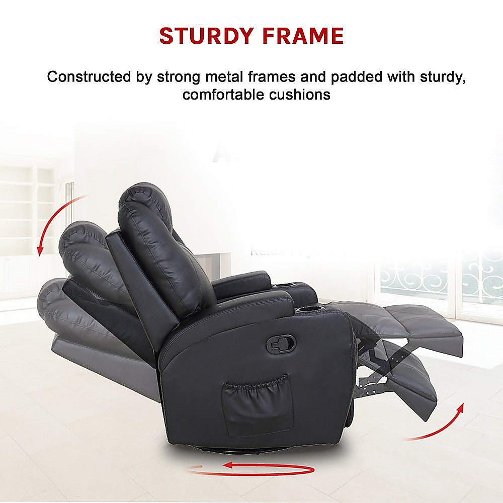 Black Massage Sofa Chair Recliner 360 Degree Swivel PU Leather Lounge 8 Point Heated 11